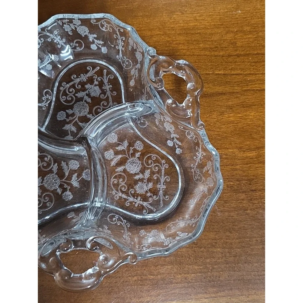 Cambridge Glass Chantily 3 part‎ Relish Dish 1938-1958